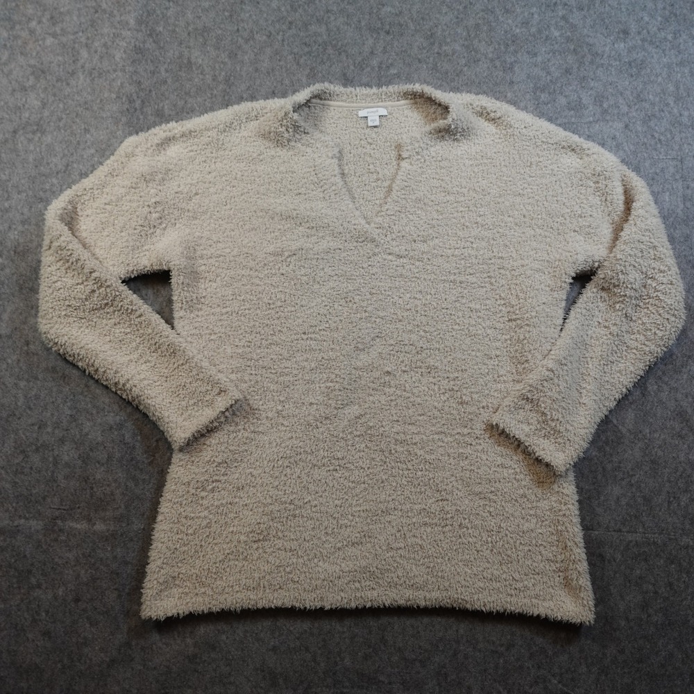 J Jill Sweater Womens Medium Cream Sherpa Fuzzy Teddy VNeck Pullover Jumper